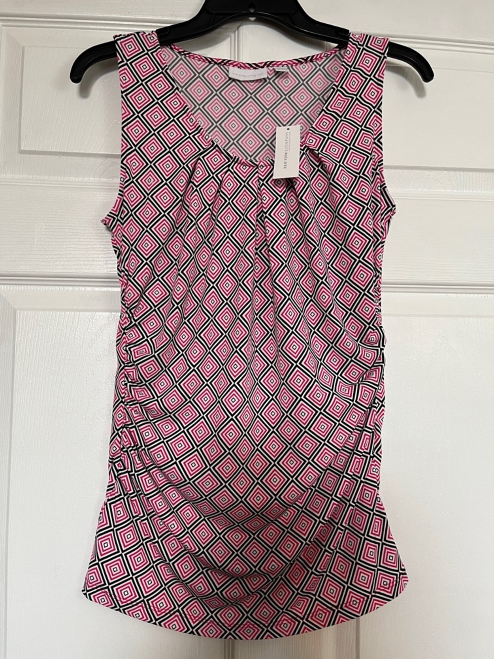 NY&C Geometric Pink Black White Sleeveless Shell Top - Women’s S - Stretch